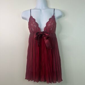 Victoria’s Secret Red Sheer Lace Pleated Romantic Babydoll Cami Top M Vamp
